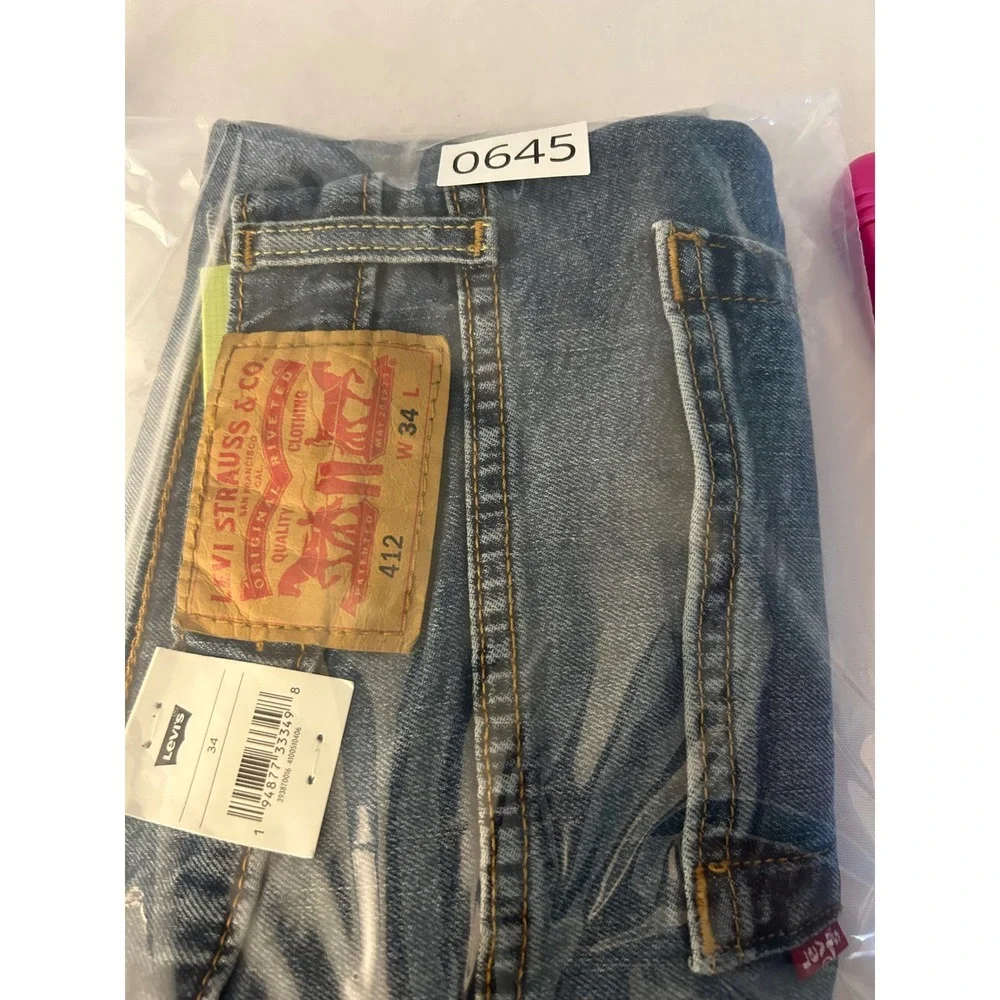 Levis 412 Slim Shorts Mens 34 Blue Denim Cut Off Raw Hem Performance Stretch NEW